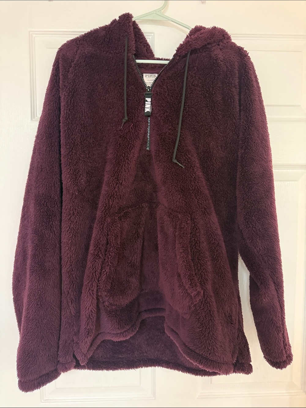 PINK Victoria's Secret Plush Half-Zip Teddy Hoodie - Wine